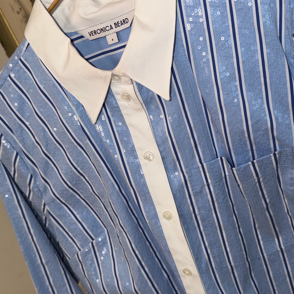 Veronica Beard Blue and White Striped Blouse - Picture 7 of 9